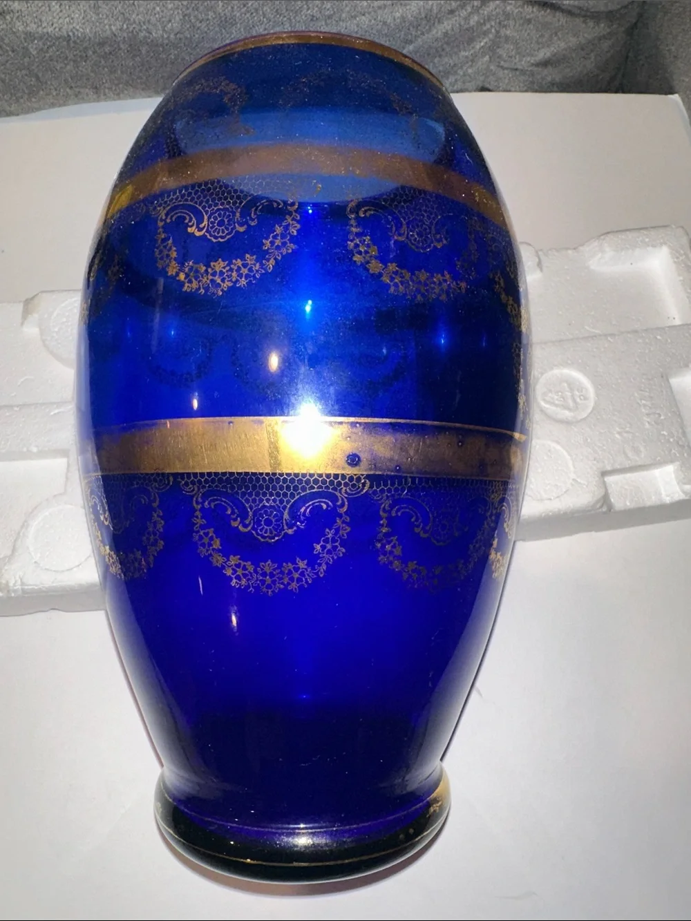 Blue and Gold Decorative Glass Vase with Classical Scene